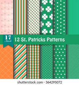 Set of St. Patrick's Day Patterns in Irish flag color. Vector illustration design eps 10