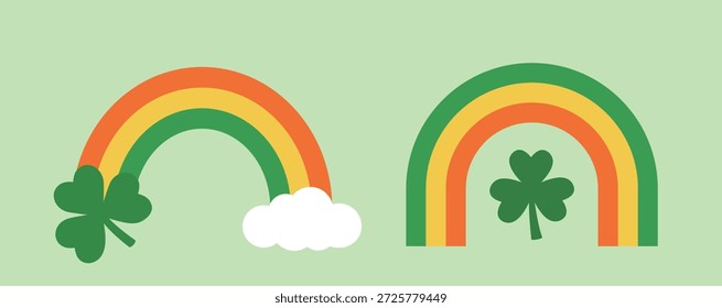 Set of St. Patrick's day rainbow and clover flat vector illustration.
Cute Saint Patricks day element clipart. 
White background.
