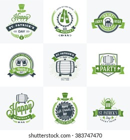 Set of St. Patricks Day Retro Holiday Badges. Vector Greetings Card Design. Saint Patricks Day Background. Happy Saint Patricks Day