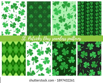 Set of St. Patrick's Day seamless patterns;  vector backgrounds for wrapping paper, packaging, fabric, textile, etc.