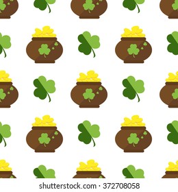Set of St. Patrick's Day Seamless Patterns with Polka Dot,Diagonal Stripes and Clove.Perfect for wallpapers, pattern fills, web backgrounds, greeting cards St. Patrick's day background in green colors