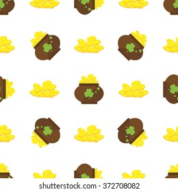Set of St. Patrick's Day Seamless Patterns with Polka Dot,Diagonal Stripes and Clove.Perfect for wallpapers, pattern fills, web backgrounds, greeting cards St. Patrick's day background in green colors