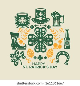 Set of st. patrick's day symbols. vector  illustration cutting paper