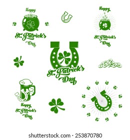 Set of St. Patrick's Day symbols. Vector monochrome scalable illustration for design.