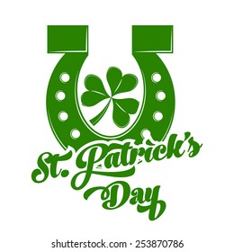 Set of St. Patrick's Day symbols. Horseshoe and shamrock clover. Vector monochrome scalable illustration for design.