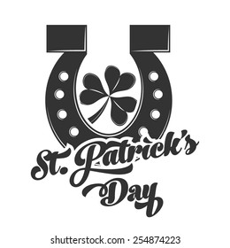Set of St. Patrick's Day symbols. Horseshoe and shamrock clover. Vector monochrome scalable illustration for design.