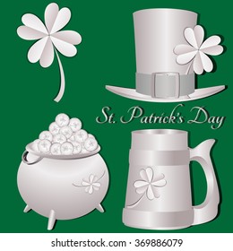 Set of St. Patrick's Day symbols. Vector illustration. Paper - origami concept