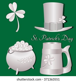 Set of St. Patrick's Day symbols. Vector illustration. Paper - origami concept