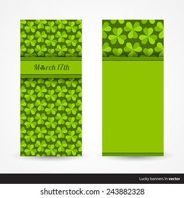 Set of St. Patrick's Day template cards, back and front page decorated with shamrock texture in vector