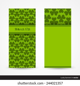 Set of St. Patrick's Day template cards, back and front page decorated with texture in vector