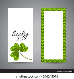 Set of St. Patrick's Day template cards, back and front page decorated with shamrock in vector