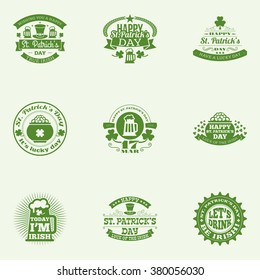 Set of St. Patrick's Day vintage holiday labels and badges. Vector design greetings card or poster templates.