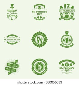 Set of St. Patrick's Day vintage holiday labels and badges. Vector design greetings card or poster templates.