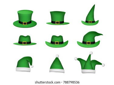 Set of St Patricks Hat isolated on white, vector design