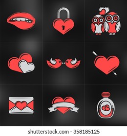 Set of St. Valentines Day Vector Design Elements. Love, Wedding or Dating Romantic Decorative Symbols