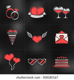 Set of St. Valentines Day Vector Design Elements. Love, Wedding or Dating Romantic Decorative Symbols