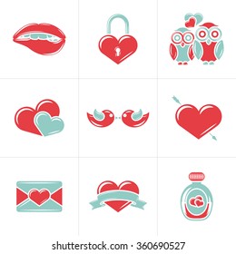 Set of St. Valentines Day Vector Design Elements. Love, Wedding or Dating Romantic Decorative Symbols