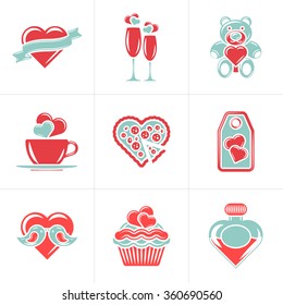 Set of St. Valentines Day Vector Design Elements. Love, Wedding or Dating Romantic Decorative Symbols