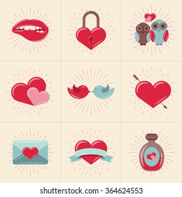 Set of St. Valentines Day Vector Design Elements. Love, Wedding or Dating Romantic Decorative Symbols