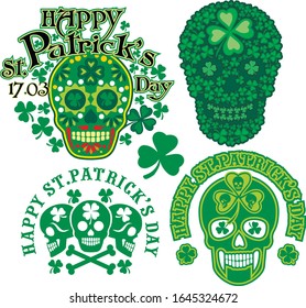 set St_Patrick skull, grunge vintage design t shirts