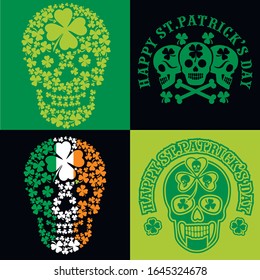 set St_Patrick skull, grunge vintage design t shirts