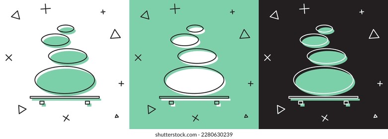 Set Stack hot stones icon isolated on white and green, black background. Spa salon accessory.  Vector Illustration
