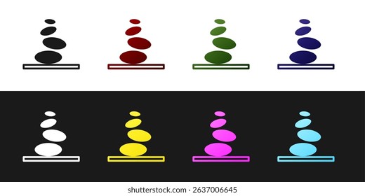 Set Stack hot stones icon isolated on black and white background. Spa salon accessory.  Vector