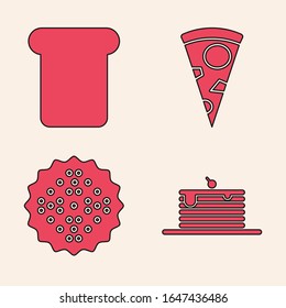 Set Stack of pancakes , Bread toast, Slice of pizza  and Cracker biscuit  icon. Vector