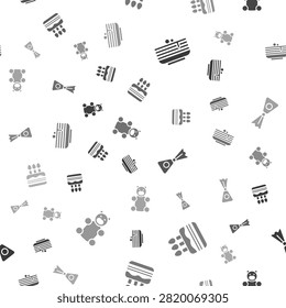 Set Stack of pancakes, Cake with burning candles, Candy and Jelly bear candy on seamless pattern. Vector