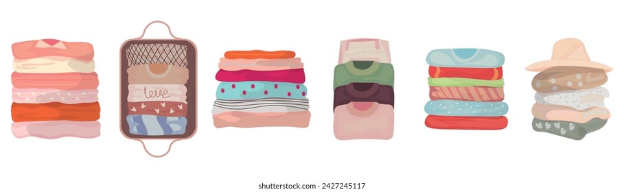 Set of stacked clothes on white background