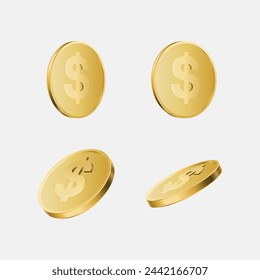 Set of stacked gold blank metal coins, 3D realistic money, cash, treasure heap. Game assets, payment signs, bank, finance symbols vector illustration isolated on white background