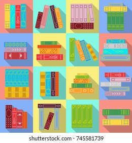 Set of stacks of books. Bright colored cover. Flat style with shadow. Icon design for the library, study, bookstore. Vector illustration.