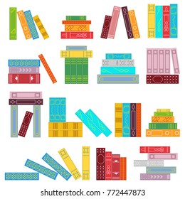 Set of stacks of books. Bright colored cover. Flat style. Icon design for the library, study, bookstore. Vector illustration.