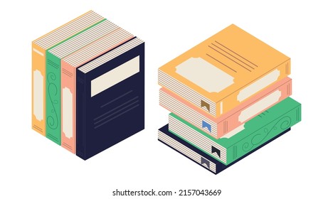 Set of stacks of books for reading, textbooks for education. Vector icons of flat books. Colored flat icons on white background. 