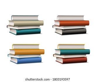 Set of Stacks of colorful books. Books various colors isolated on white background. Vector illustration