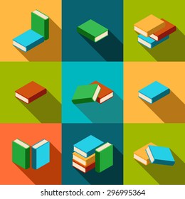 Set of stacks of multi colored books