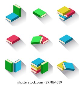 Set of stacks of multi colored books