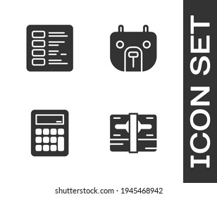 Set Stacks paper money cash, Business finance report, Calculator and Bear market icon. Vector
