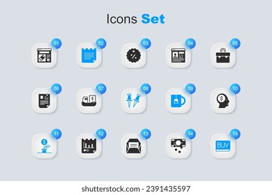 Set Stacks paper money cash, Cargo ship with boxes delivery, Notebook, Dollar plant, Buy button, Business man planning mind, Online shopping screen and Push icon. Vector