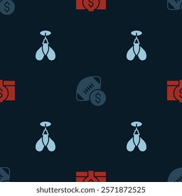 Set Stacks paper money cash, American football betting and Dart arrow on seamless pattern. Vector