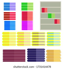 Set of stacks of textiles, towels. Rack for towels, bed linen. Flat style illustration.