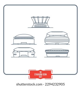 Set of stadium icons Front view outline style Vector