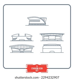 Set of stadium icons Front view outline style Vector