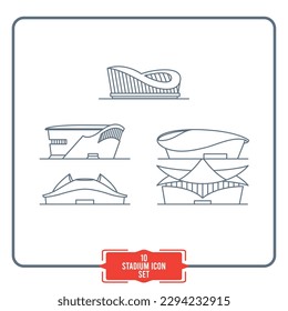 Set of stadium icons Front view outline style Vector