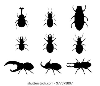 Set of stag beetle in silhouette style, vector