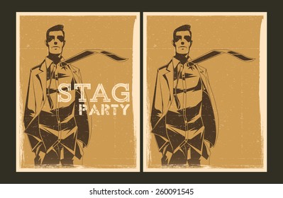 Set of Stag party posters. Vector illustration and invitation template.