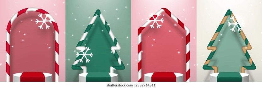 Set of stage podium design for Christmas product festive. Vector illustration.