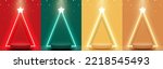 Set of stage podium with triangle neon light and star. Pedestal design for product display on Christmas day. Vector illustration.