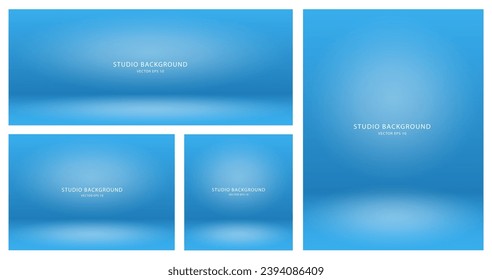 A set of stage showcases, a demonstration of products. Minimalist blue catwalk scenes. A collection of scene layouts. Vector EPS 10.