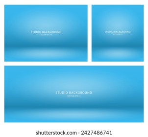 A set of stage showcases for presentation, stage layouts. Studio backgrounds are blue. Vector illustration.